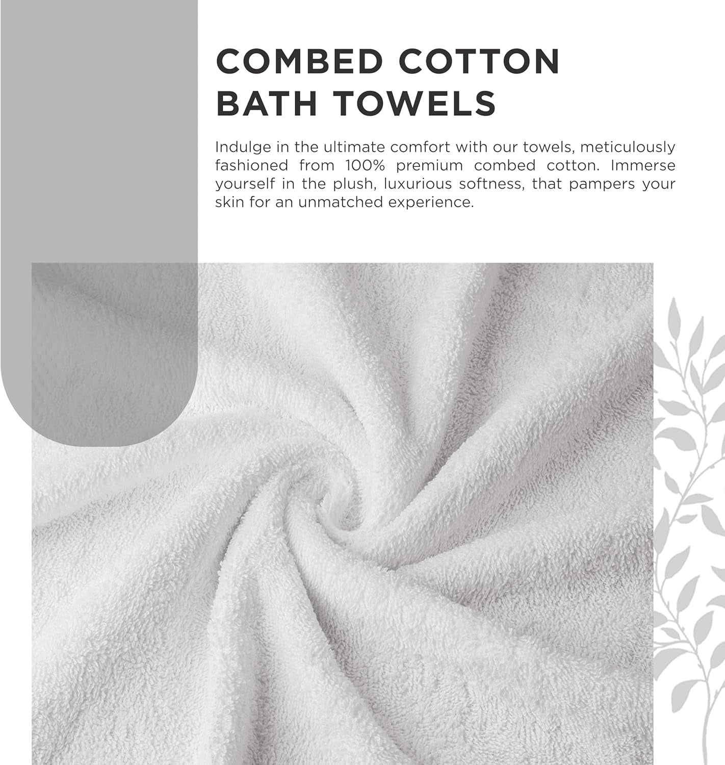 600 GSM 100% Cotton Bath Towels, White, Set of 4, Highly Absorbent, Plush, Soft, Quick Dry, 4 Pieces Combed Cotton Luxury Towels for Hotels, Spa, Salon, Bathroom, Dorm, Pack of 4