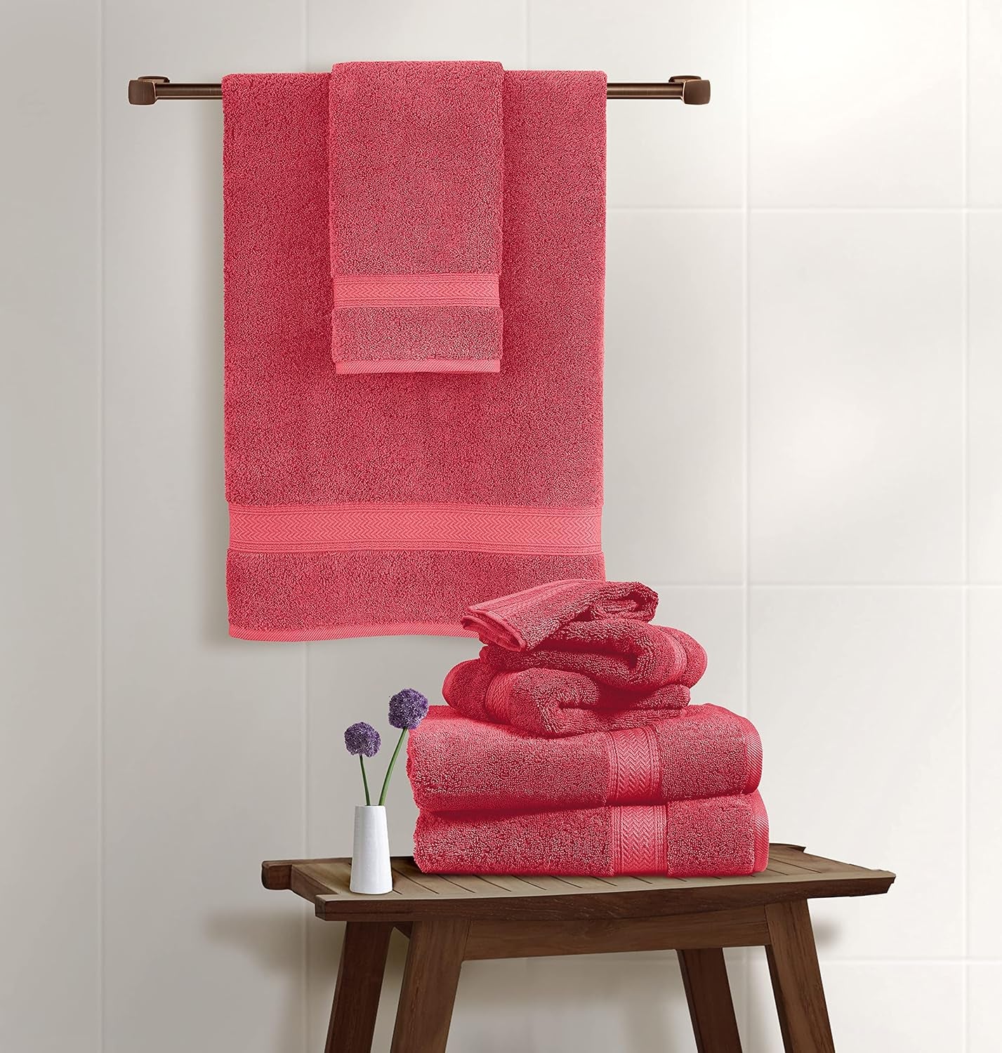 100% Cotton Bath Towels Set of 10, 2 Large Bathroom Towels, 4 Soft Hand Towels for Bathroom, 4 Wash Towels for Body, Large Shower Towels Hotel Quality, Super Absorbent Towels - Biking Red