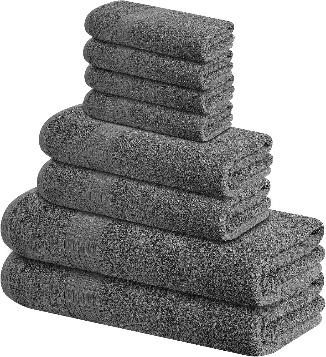 Prestige 8 Piece Towels Set, 2 Extra Large Bath Towels XL 30 X 60 Inches, 2 Hand Towels, 4 Washcloths, 100% Cotton, Heavy, Absorbent and Ultra Soft Towels for Bathroom (Dark Grey)