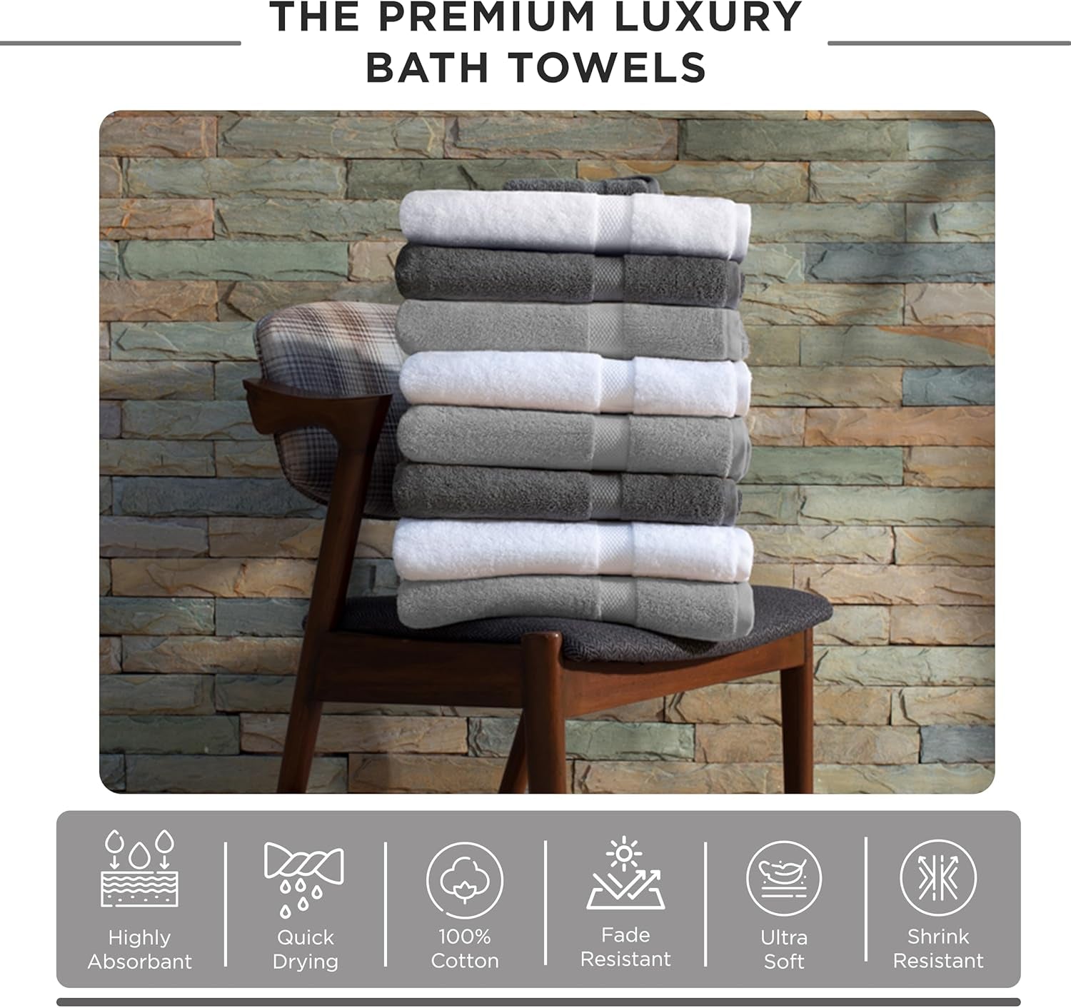 600 GSM 100% Cotton Bath Towels, White, Set of 4, Highly Absorbent, Plush, Soft, Quick Dry, 4 Pieces Combed Cotton Luxury Towels for Hotels, Spa, Salon, Bathroom, Dorm, Pack of 4