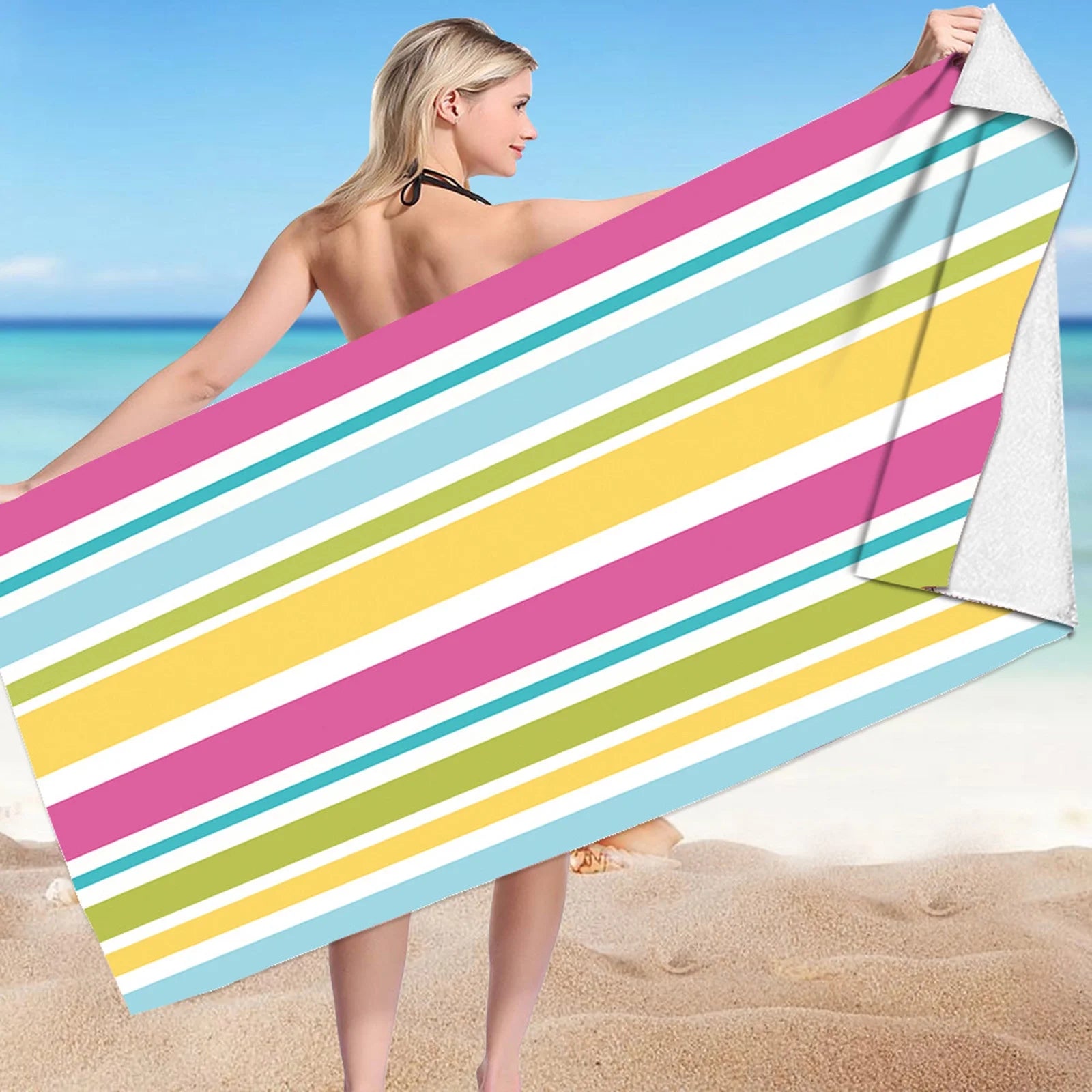 Beach Towel Big Beach Energy Stripe Series Microfiber Towels Large Bath Towels Beach Towels