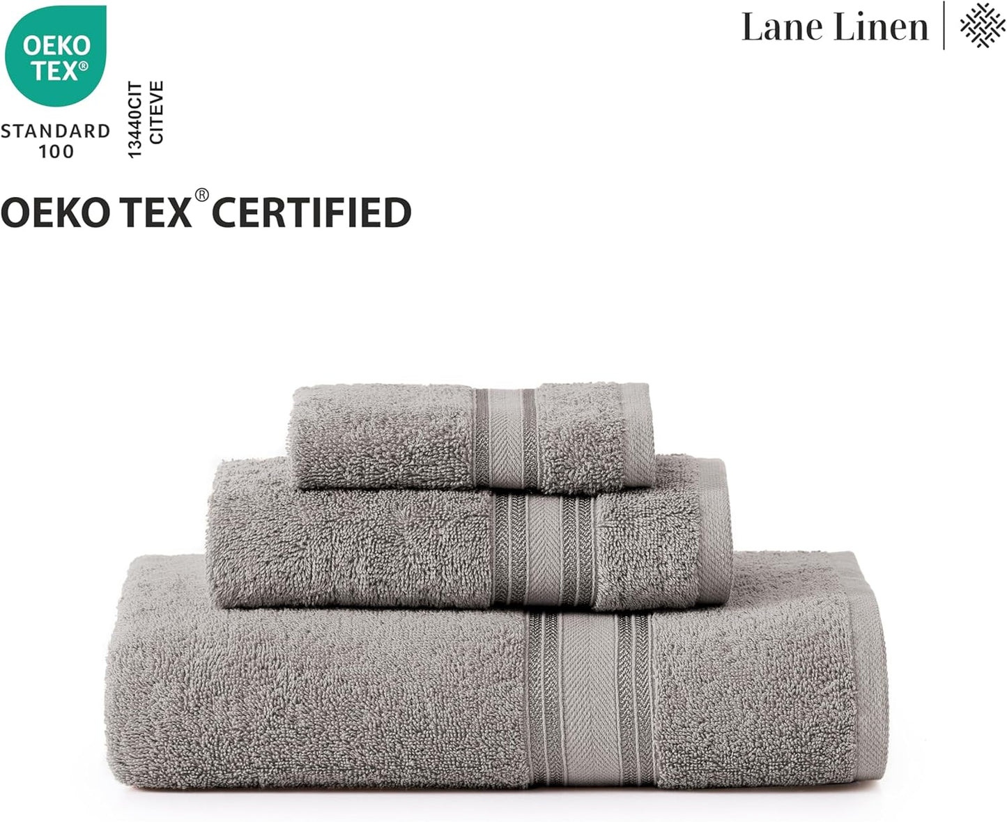 Bath Towels for Bathroom - 100% Cotton Towel Set, Soft Bath Set- 6 Bathroom Towels, 6 Hand Towels, 6 Wash Cloths, Quick Dry, Highly Absorbent Shower Towels - 18 Piece Set Grey