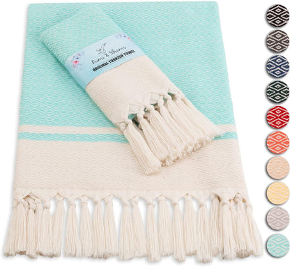 Rumi & Shams Turkish Hand Towels for Bathroom | 2 Pcs Farmhouse Hand Towels | 16 X 32 Inches Boho Hand Towels | 100% Cotton Turkish Kitchen Towels | Aqua Hand Towels (Aqua)