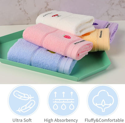 100Percentage Cotton Kids Facial Towels, Hand Towels and Fingertip Towels for Bathroom Towels Set Embroidered Cute Animal Pattern Children Washcloths 10Inch X 20Inch