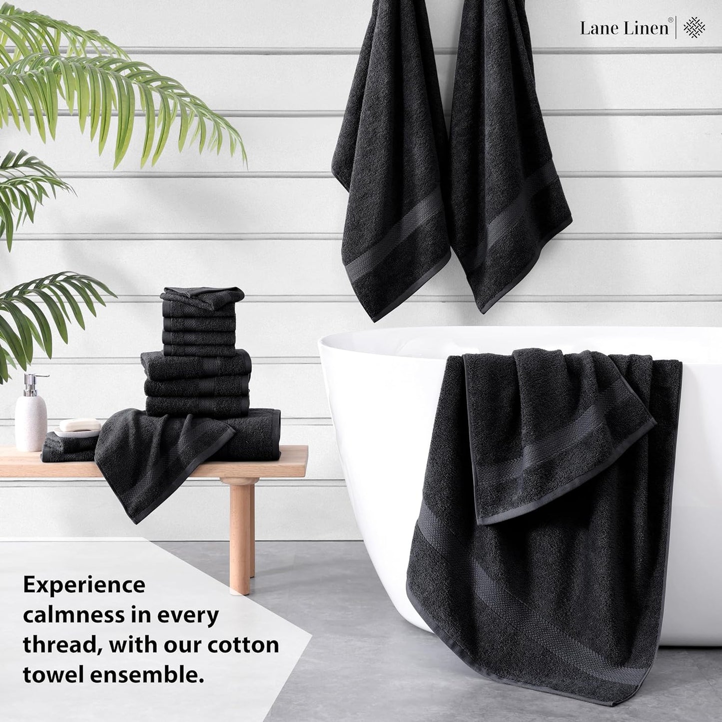 16 Piece Bath Towels - Black Towels - 100% Cotton Towels for Bathroom, Luxury Bath Towels, Highly Absorbent Bathroom Towel Set, 4 Bath Towels, 4 Hand Towels, 8 Wash Cloths - Black