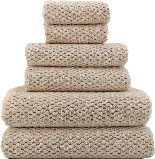 29X59 Inch Extra Large Bath Towels Set Quick Dry Super Soft Microfiber Towels for Bathroom - 2 Bath,2 Hand,2 Washcloth - 80% Polyester (Beige,6 Piece)