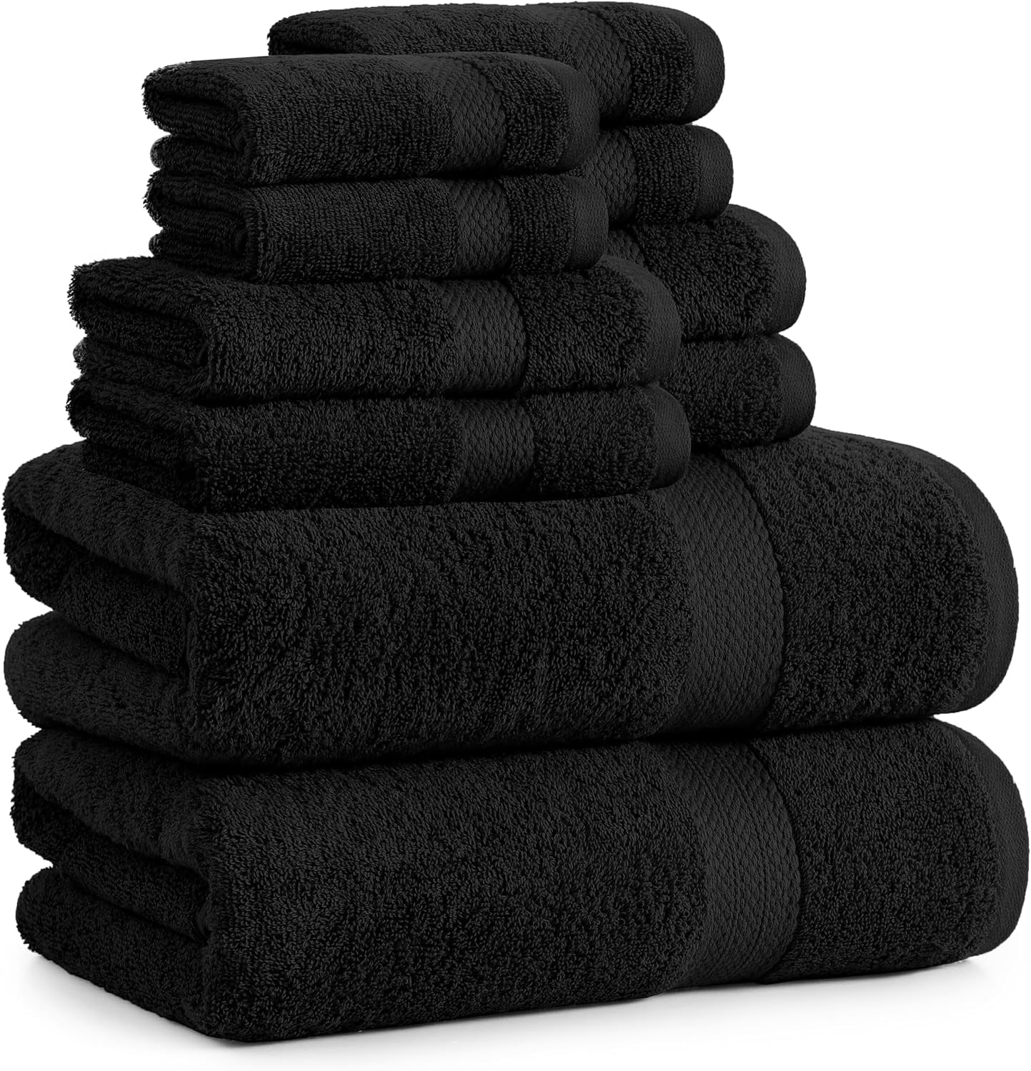 100% Cotton Bath Towels Set of 10, 2 Large Bathroom Towels, 4 Soft Hand Towels for Bathroom, 4 Wash Towels for Body, Large Gym Shower Towels Hotel Quality, Absorbent Towels - Black