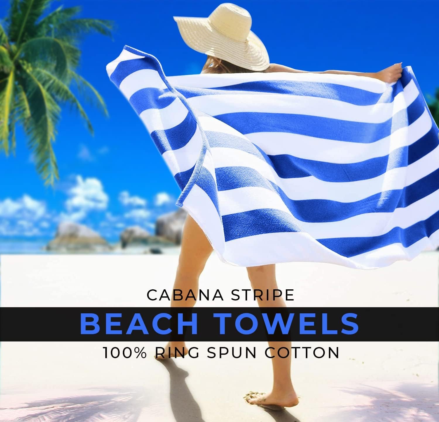 Cabana Beach Towels 4 Pack (Size 30X60) Inches Oversized, 100% Ring Spun Cotton, Highly Absorbent Large Pool Towels, Super Soft and Quick Drying, Perfect for Gifts (Blue Stripe)