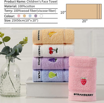 100Percentage Cotton Kids Facial Towels, Hand Towels and Fingertip Towels for Bathroom Towels Set Embroidered Cute Animal Pattern Children Washcloths 10Inch X 20Inch