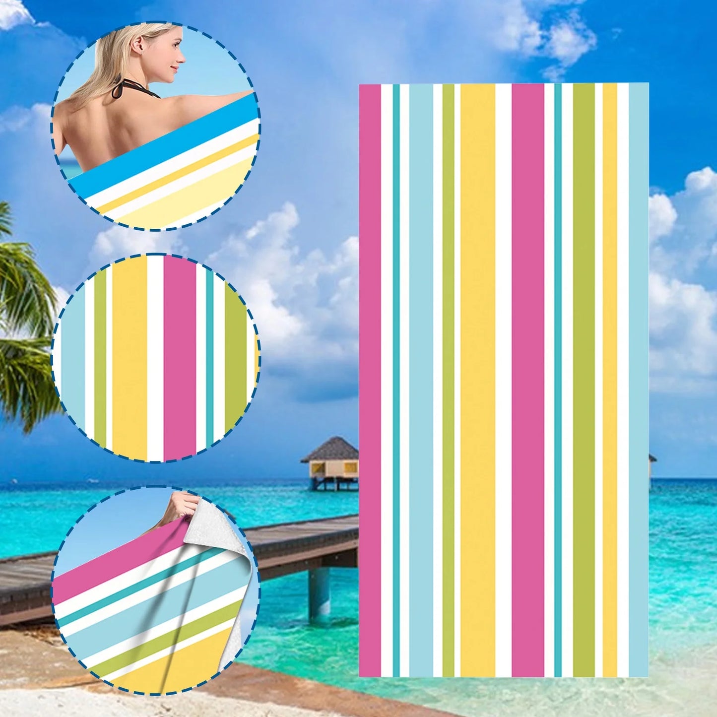 Beach Towel Big Beach Energy Stripe Series Microfiber Towels Large Bath Towels Beach Towels