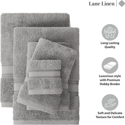 Bath Towels for Bathroom - 100% Cotton Towel Set, Soft Bath Set- 6 Bathroom Towels, 6 Hand Towels, 6 Wash Cloths, Quick Dry, Highly Absorbent Shower Towels - 18 Piece Set Grey