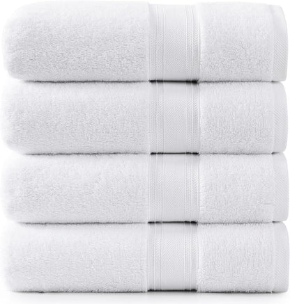 Large Bath Towels Set (30" X 60") - Zero Twist 100% Cotton Bathroom Towels, Super Aborbent Luxury Bath Towels, Soft, Quick Dry Shower Towels, 4 Piece Extra Large Bath Towel Set - White