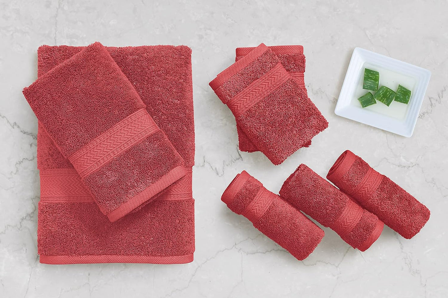 100% Cotton Bath Towels Set of 10, 2 Large Bathroom Towels, 4 Soft Hand Towels for Bathroom, 4 Wash Towels for Body, Large Shower Towels Hotel Quality, Super Absorbent Towels - Biking Red