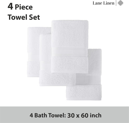 Large Bath Towels Set (30" X 60") - Zero Twist 100% Cotton Bathroom Towels, Super Aborbent Luxury Bath Towels, Soft, Quick Dry Shower Towels, 4 Piece Extra Large Bath Towel Set - White