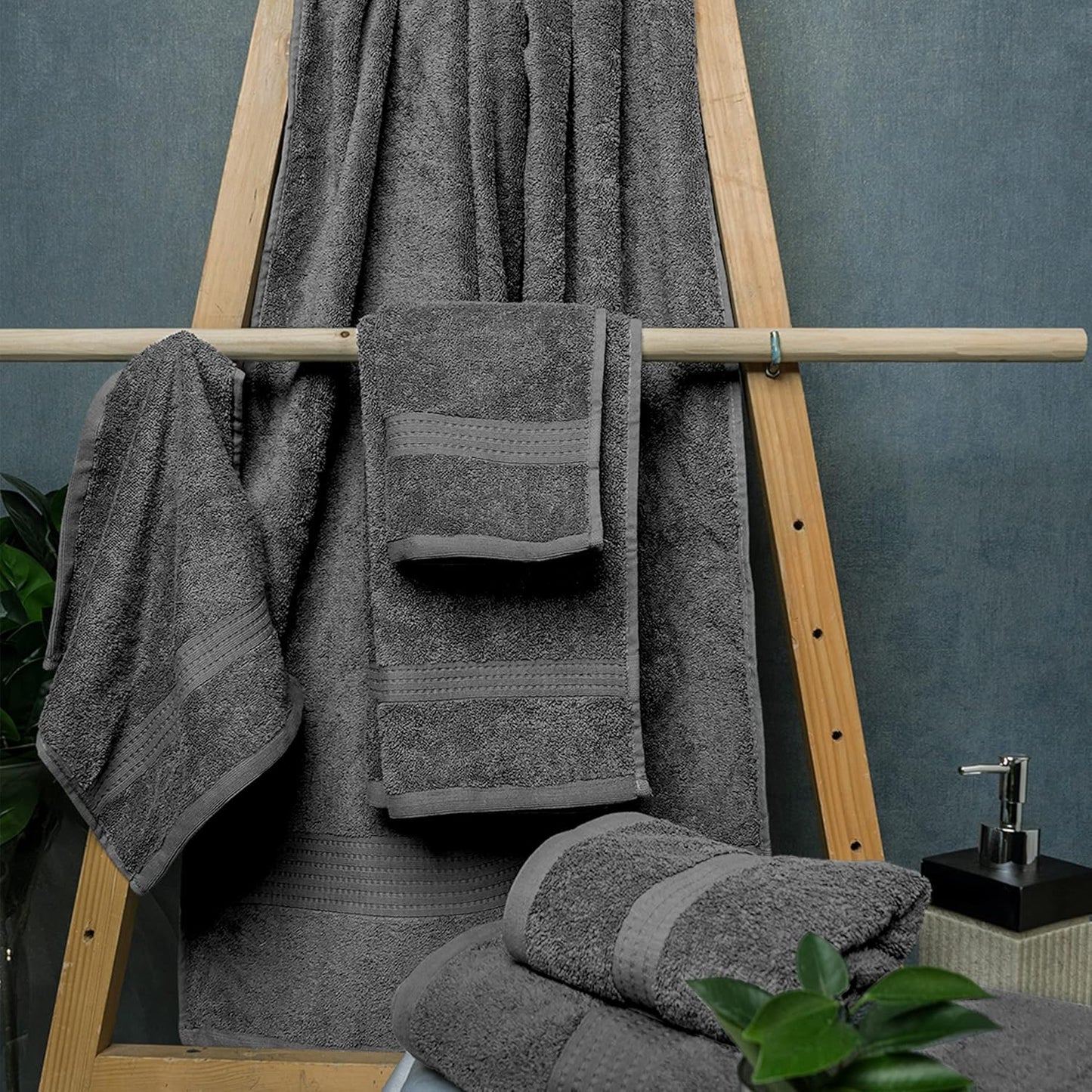 Prestige 8 Piece Towels Set, 2 Extra Large Bath Towels XL 30 X 60 Inches, 2 Hand Towels, 4 Washcloths, 100% Cotton, Heavy, Absorbent and Ultra Soft Towels for Bathroom (Dark Grey)