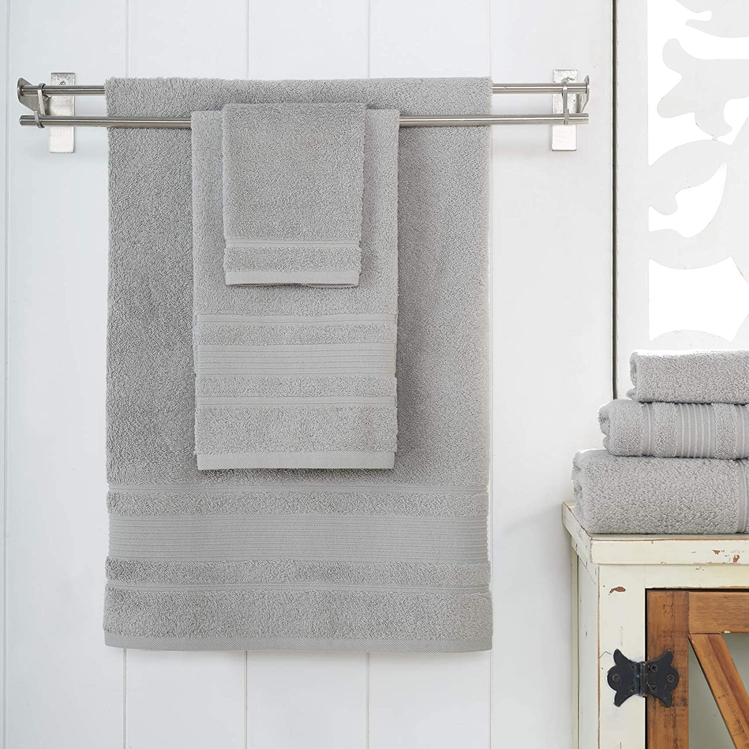 6-Piece Bath Towels Set, 100% Turkish Cotton Premium Quality Bathroom Towels, Soft and Absorbent Turkish Towels, Set Includes 2 Bath Towels, 2 Hand Towels and 2 Washcloths (Grey)