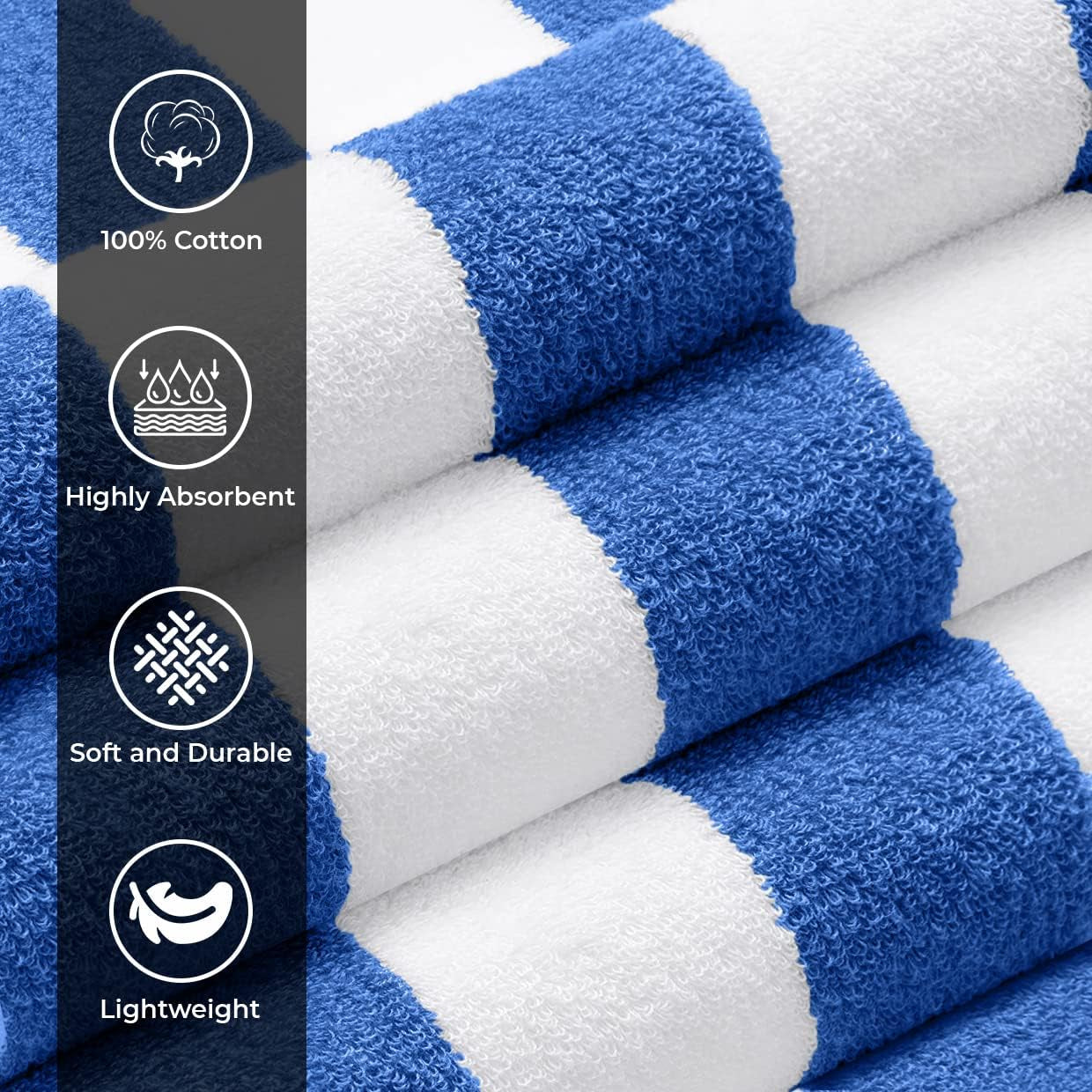 Cabana Beach Towels 4 Pack (Size 30X60) Inches Oversized, 100% Ring Spun Cotton, Highly Absorbent Large Pool Towels, Super Soft and Quick Drying, Perfect for Gifts (Blue Stripe)