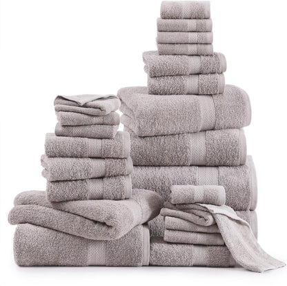 24 Piece Luxury Towels Set - 100% Cotton Towels for Bathroom, 4 Oversized Bath Towels, 2 Bath Sheets Extra Large, 6 Hand Towels, 8 Wash Cloths for Your Face, 4 Fingertip Towels - Platinum