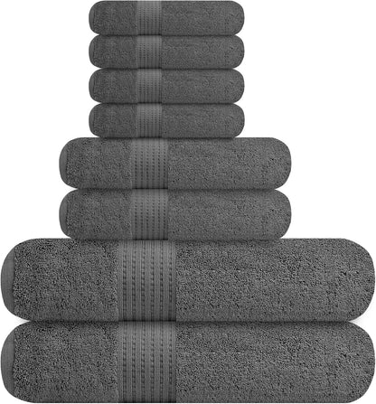 Prestige 8 Piece Towels Set, 2 Extra Large Bath Towels XL 30 X 60 Inches, 2 Hand Towels, 4 Washcloths, 100% Cotton, Heavy, Absorbent and Ultra Soft Towels for Bathroom (Dark Grey)