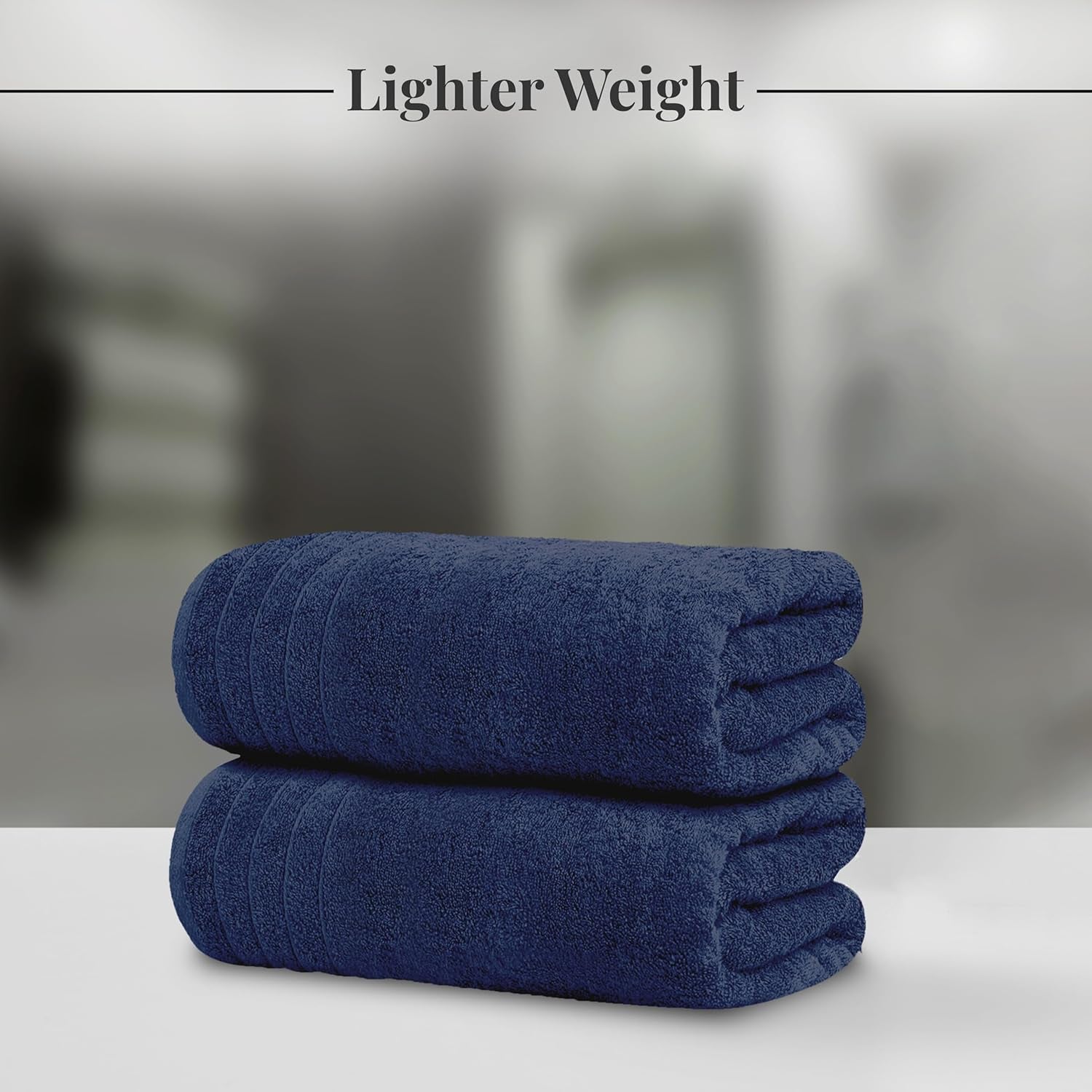 Pack of 8 Towels Set, 2 Extra Large Bath, 2 Hand, 4 Washcloths, 100% Cotton, Lighter Weight, Quicker to Dry, Super Absorbent, Perfect for Bathroom, Navy