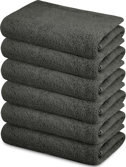 100% Cotton Bath Towels Set 22"X44" Pack of 6 Small Bath Towel Charcoal Grey Bathroom Towels Ultra Soft Bath Towels Set Gym Towels Spa Hotel Bath Towel Ring Spun Cotton Towels for Bathroom