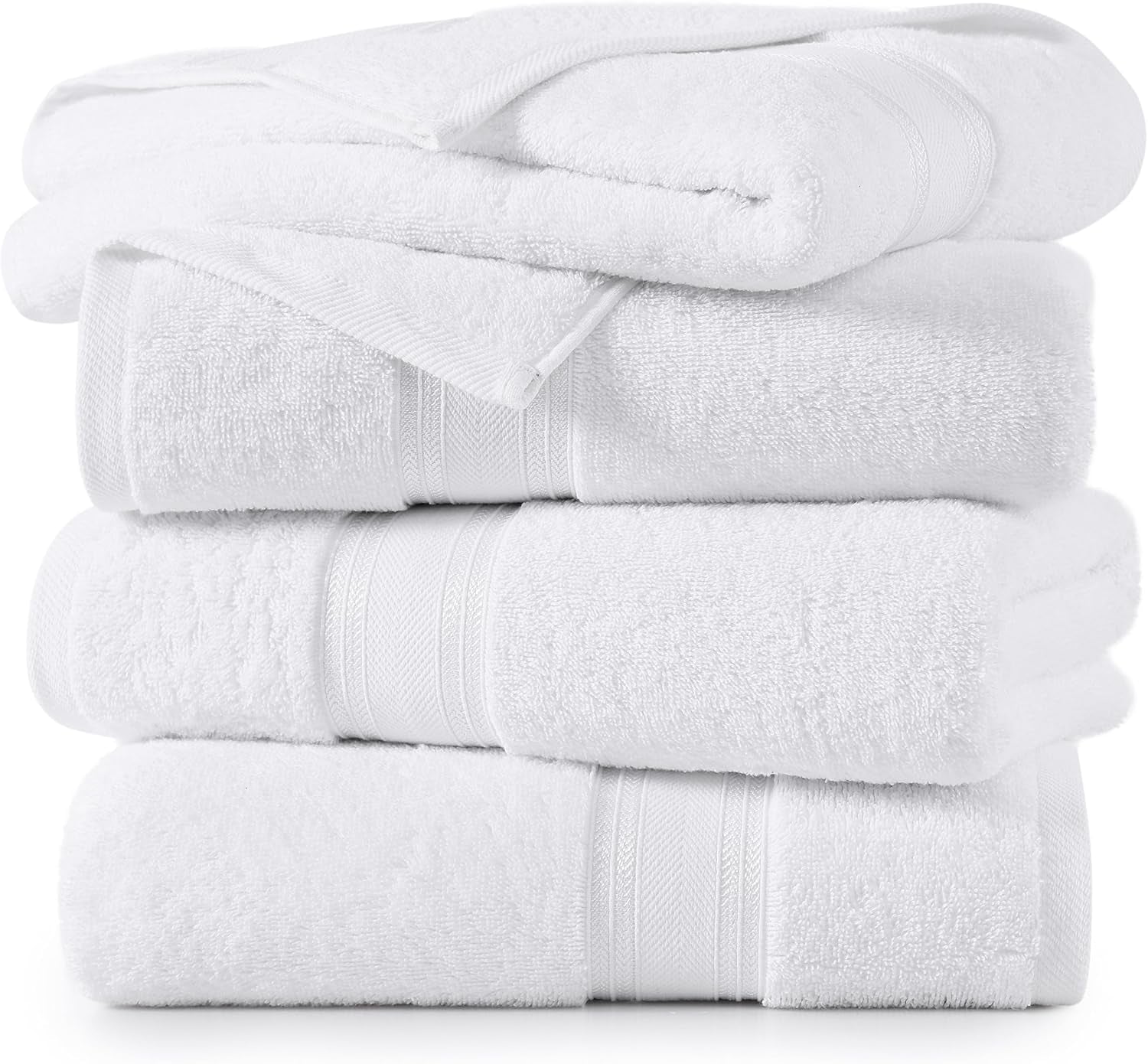 Large Bath Towels Set (30" X 60") - Zero Twist 100% Cotton Bathroom Towels, Super Aborbent Luxury Bath Towels, Soft, Quick Dry Shower Towels, 4 Piece Extra Large Bath Towel Set - White