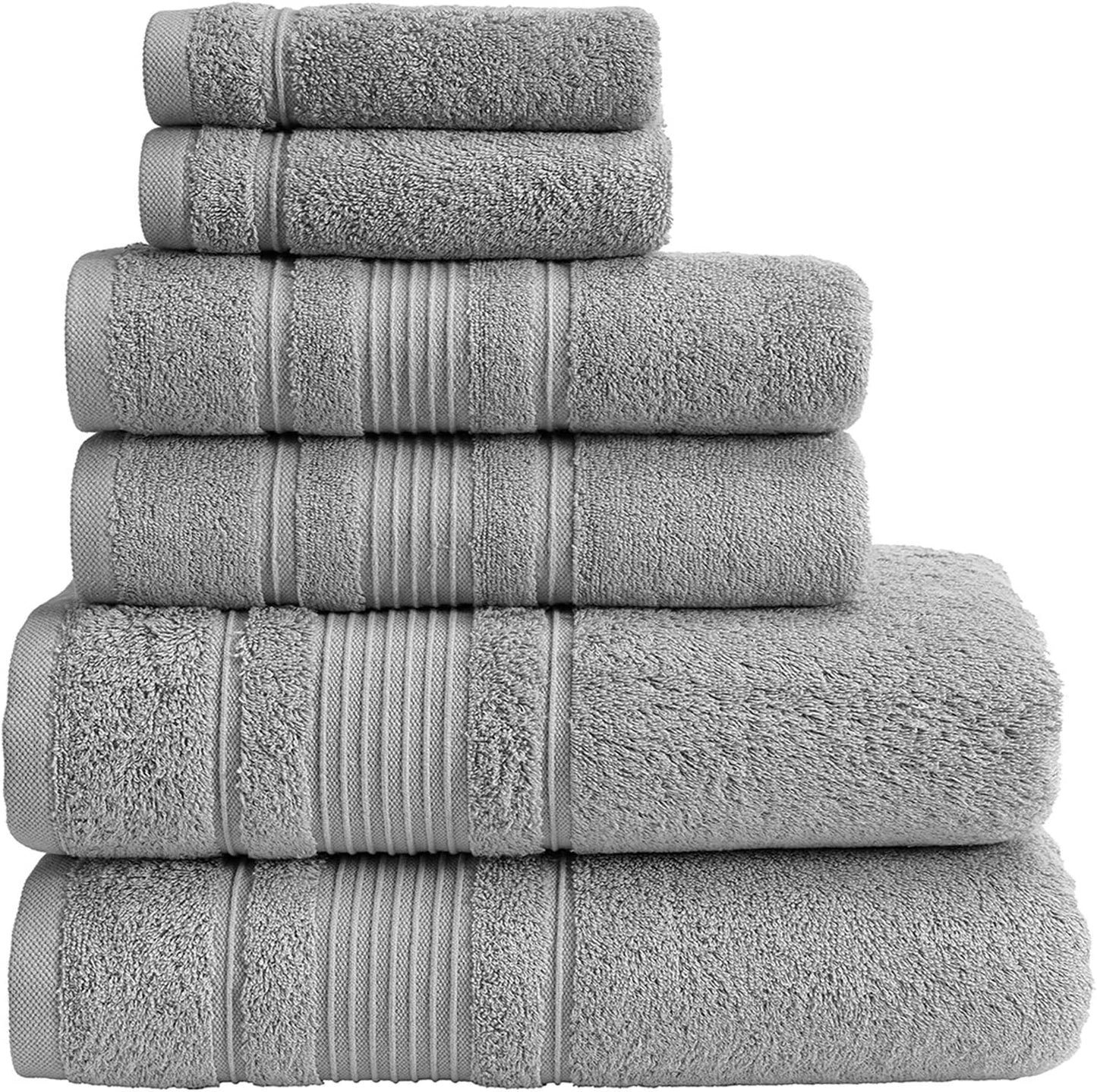 6-Piece Bath Towels Set, 100% Turkish Cotton Premium Quality Bathroom Towels, Soft and Absorbent Turkish Towels, Set Includes 2 Bath Towels, 2 Hand Towels and 2 Washcloths (Grey)