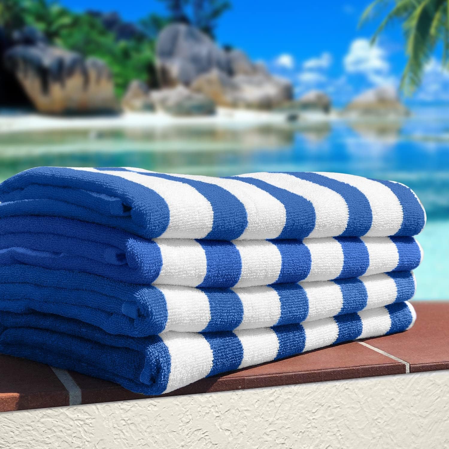 Cabana Beach Towels 4 Pack (Size 30X60) Inches Oversized, 100% Ring Spun Cotton, Highly Absorbent Large Pool Towels, Super Soft and Quick Drying, Perfect for Gifts (Blue Stripe)