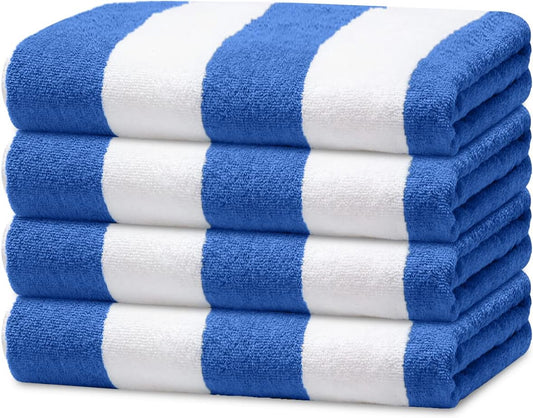 Cabana Beach Towels 4 Pack (Size 30X60) Inches Oversized, 100% Ring Spun Cotton, Highly Absorbent Large Pool Towels, Super Soft and Quick Drying, Perfect for Gifts (Blue Stripe)