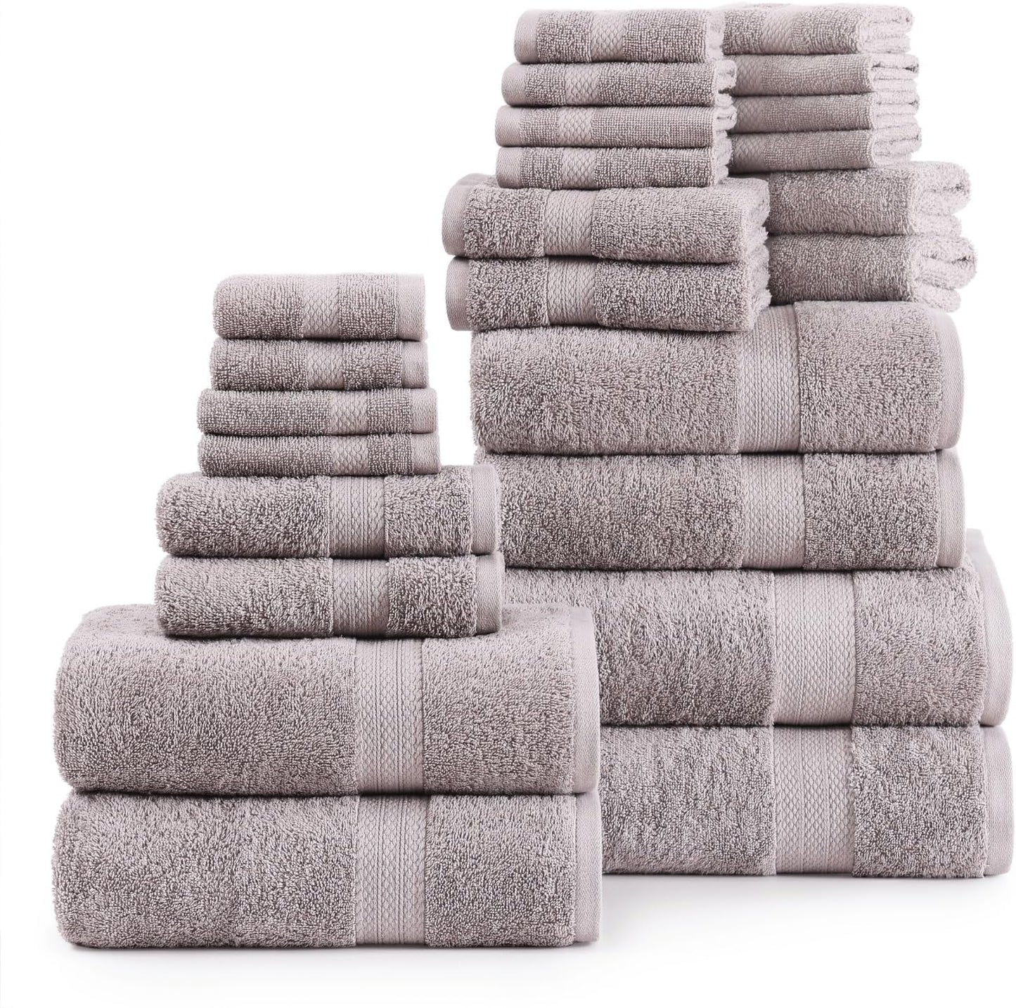 24 Piece Luxury Towels Set - 100% Cotton Towels for Bathroom, 4 Oversized Bath Towels, 2 Bath Sheets Extra Large, 6 Hand Towels, 8 Wash Cloths for Your Face, 4 Fingertip Towels - Platinum